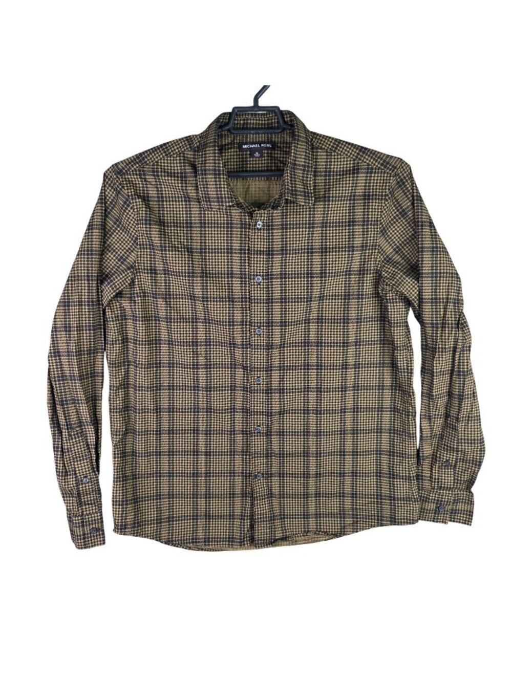 Mens Michael Kors Brown Black Plaid Button Up Long Sleeve Shirt 100% Cotton XL